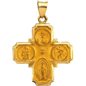 14k Yellow Gold Hollow Four-Way Cross Medal (25x24.25 MM)