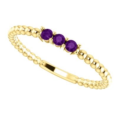 Amethyst Beaded Ring, 14k Yellow Gold, Size 7
