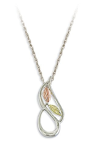 Petite Leaves and Swirl Pendant Necklace, Sterling Silver, 12k Green and Rose Gold Black Hills Gold Motif, 18''