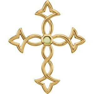 Genuine Peridot Cross 14k Yellow Gold Pendant