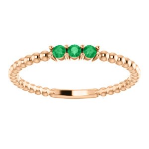 Emerald Beaded Ring, 14k Rose Gold, Size 6