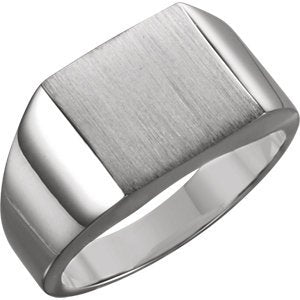 Men's Brushed Signet Semi-Polished 18k X1 White Gold Ring (18mm) Size 13