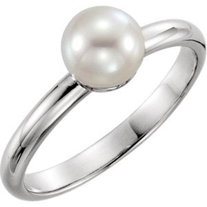 White Freshwater Cultured Pearl Solitaire Ring, Rhodium-Plated 14k White Gold (6.5-7mm) Size 7