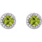 Peridot and Diamond Halo-Style Earrings, 14k White Gold (4MM) (.125 Ctw, G-H Color, I1 Clarity)