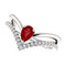 Ruby Pear and Diamond Chevron Platinum Ring (.145 Ctw, G-H Color, SI2-SI3 Clarity), Size 7.5