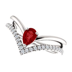 Chatham Created Ruby Pear and Chevron Diamond Platinum Ring ( .145 Ctw, G-H Color, SI2-SI3 Clarity)