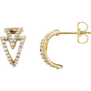 Diamond Geometric J-Hoop Earrings, 14k Yellow Gold (1/4 Ctw, Color G-H, Clarity I1)