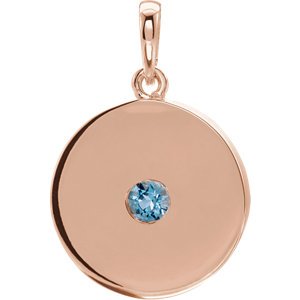 Round Aquamarine Disc Pendant, 14k Rose Gold
