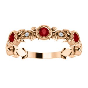 Ruby and Diamond Vintage-Style Ring, 14k Rose Gold (0.03 Ctw, G-H Color, I1 Clarity)
