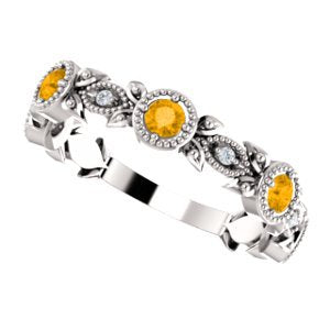 Citrine and Diamond Vintage-Style Ring, Rhodium-Plated 14k White Gold (0.03 Ctw, G-H Color, I1 Clarity)