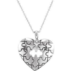 Rhodium Plate Sterling Silver Piece of My Heart Pendant Necklace 18"