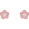 Girl's Pink Enamel Flower CZ Earrings, 14k Yellow Gold