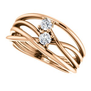 Diamond Two-Stone Bypass Ring, 14k Rose Gold, Size 7 (.2 Ctw, G-H Color, I1 Clarity)