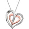 Sterling Silver and Rose Gold Plate Diamond Two Heart Necklace, 18" (.06 Ct, G-I Color, I3 Clarity)