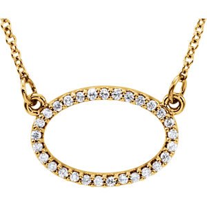 29-Stone Diamond Horizontal Oval 14k Yellow Gold Pendant Necklace, 16" (.16 Cttw)