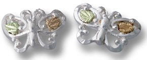 Diamond-Cut Butterfly Earrings, Sterling Silver, 12k Green and Rose Gold Black Hills Gold Motif
