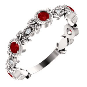 Platinum Ruby and Diamond Vintage-Style Ring (0.03 Ctw, G-H Color, SI1-SI2 Clarity)