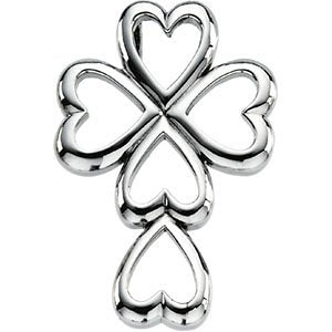 Cross and Heart Rhodium-Plated 14k White Gold Pendant (28.75X20.00 MM)