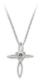 Blue Green Montana Sapphire Cross Pendant Necklace, Rhodium Plate Sterling Silver, 18"