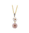 14k Yellow Gold Pink Tourmaline, Mother of Pearl and Diamond Flower Necklace, 18"