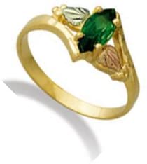 Created Emerald Marquise Bypass Ring, 10k Yellow Gold, 12k Green and Rose Gold Black Hills Gold Motif, Size 7