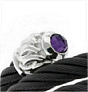 Men's Tango Collection Black Titanium Cable and Sterling Silver Caps Amethyst Bracelet, 6"