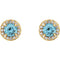 Blue Zircon and Diamond Halo-Style Earrings, 14k Yellow Gold (3.5 MM) (.16 Ctw, G-H Color, I1 Clarity)