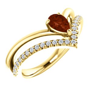 Mozambique Garnet Pear and Diamond Chevron 14k Yellow Gold Ring (.145 Ctw, G-H Color, I1 Clarity), Size 6