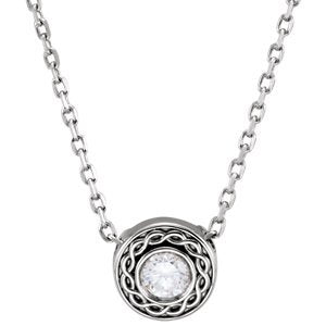 Platinum Diamond Solitaire Inifinity Trim Pendant Necklace, 18" (.16 Cttw)