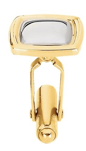 14k Yellow Gold and Sterling Silver Rectangle Cuff Link, (Single Cuff Link) 14x16MM