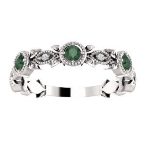 Chatham Created Alexandrite and Diamond Vintage-Style Ring, Rhodium-Plated 14k White Gold (0.03 Ctw, Color G-H, I1 Clarity)