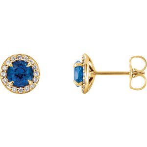 Blue Sapphire and Diamond Halo-Style Earrings, 14k Yellow Gold (3.5 MM) (.125 Ctw, G-H Color, I1 Clarity)