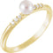 White Cultured Pearl, Diamond Stackable Ring, 14k Yellow Gold (4-4.5mm)(.05Ctw, Color G-H, Clarity I1)