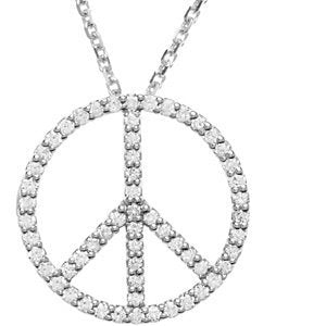Petite Diamond Peace Sign Platinum Necklace, 16