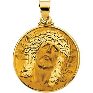 14k Yellow Gold Hollow Face of Jesus (Ecce Homo) Pendant (23.25x23.5 MM)