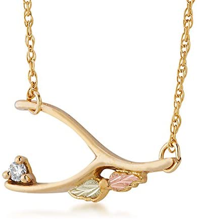 Diamond Wishbone Pendant Necklace, 10k Yellow Gold, 12k Yellow Gold Black Hills Gold Motif, 18'' (0.05 Ct)