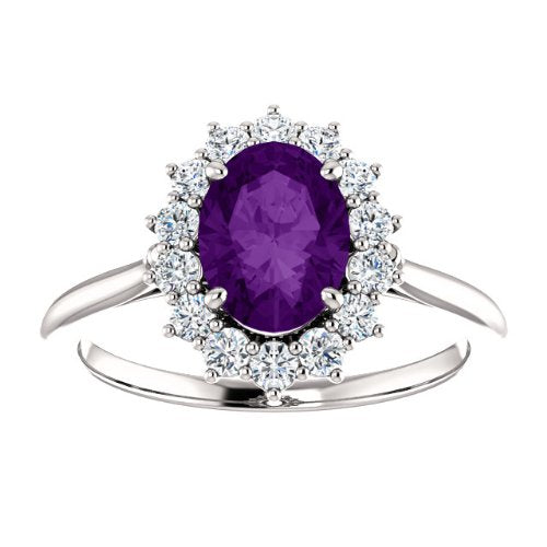 Amethyst and Diamond Halo 14k Yellow Gold Ring, Size 7