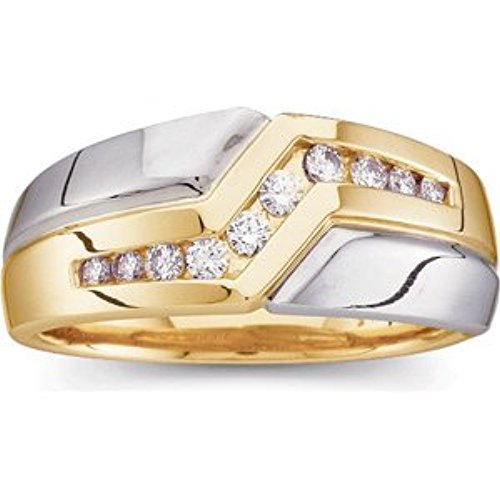 Men's 10-Stone Diamonds Channel Set 8.9mm 14k Yellow and White Gold Band, Size 10.5