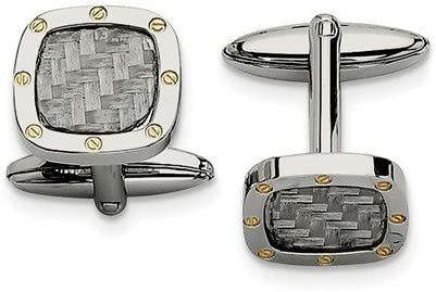 Stainless Steel, Yellow IP, Grey Carbon Fiber Inlay Cuff Links, 14X16MM