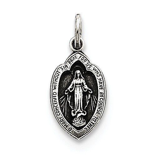 Sterling Silver Antiqued Miraculous Medal Charm Pendant (18X8 MM)