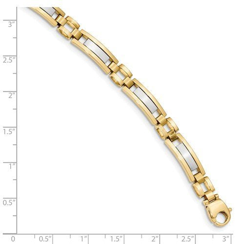 Men's Two-Tone 14k Yellow and White Gold 6.3mm Link Bracelet, 8.5"