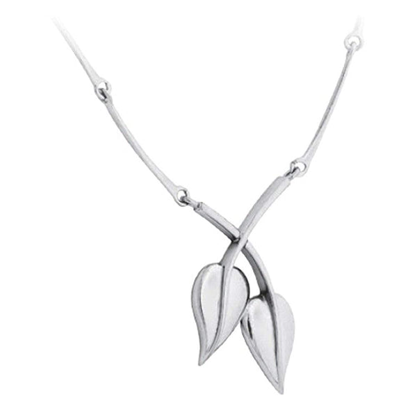 Mirror Polished Leaves Pendant Necklace, Rhodium Plated Sterling Silver, 18" to 22"