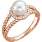 White Freshwater Cultured Pearl Diamond Halo 14k Rose Gold Ring (7-7.5 MM) (1/8 Ctw, Color G-H, Clarity I1), Size 6.5