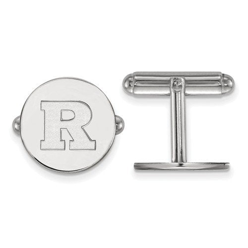 Rhodium plating Rhodium-Plated Sterling Silver Rutgers Round Cuff Links,15MM