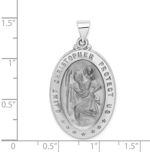 Rhodium-Plated 14k White Gold St. Christopher Medal Pendant (33X21MM)