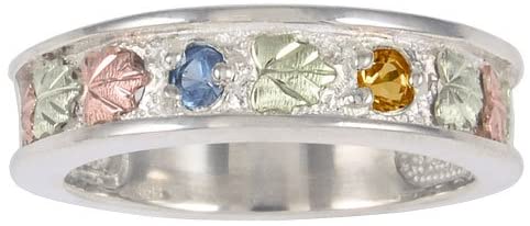 Blue Topaz and Citrine Band, Sterling Silver, 12k Green and Rose Gold Black Hills Gold Motif, Size 11.25
