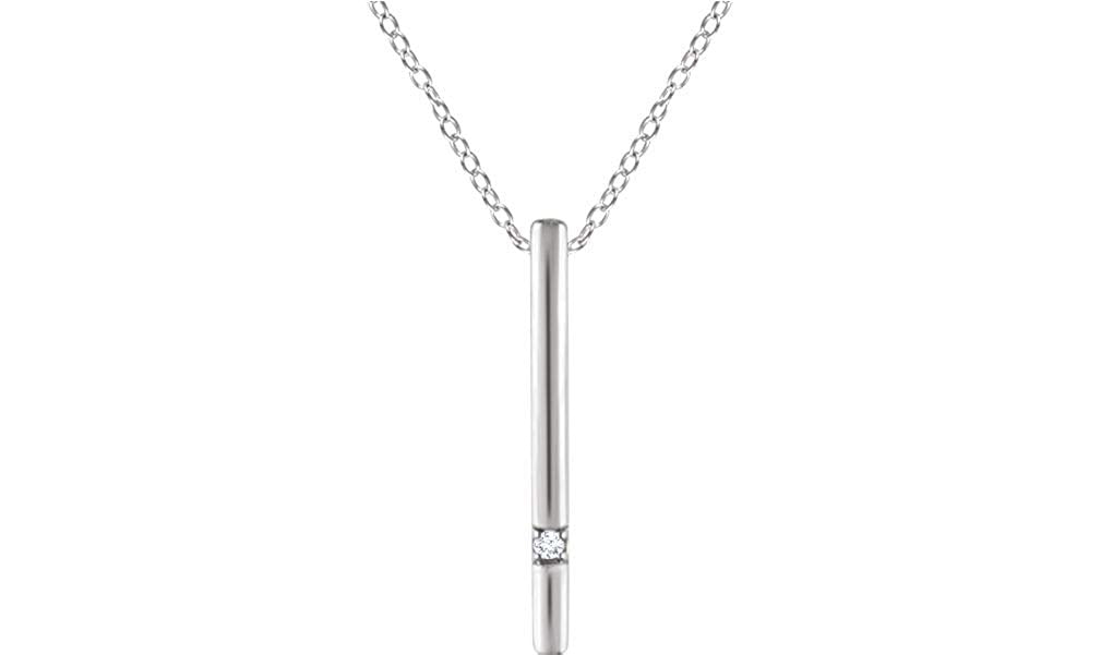 Diamond Bar Necklace in Rhodium-Plated 14k White Gold, 16-18" (.015 Ctw, Color H+, Clarity I1)