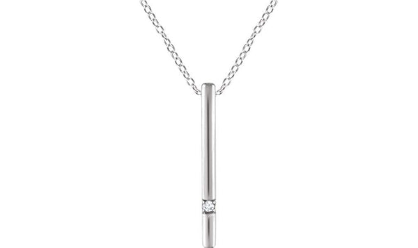 Diamond Bar Necklace in Rhodium-Plated 14k White Gold, 16-18" (.015 Ctw, Color H+, Clarity I1)