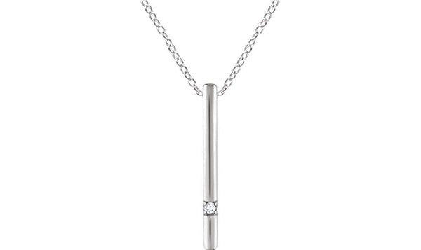 Diamond Bar Necklace in Rhodium-Plated 14k White Gold, 16-18" (.015 Ctw, Color H+, Clarity I1)