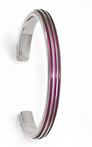 Titanium, Pink Anodized Grooved 7mm Cuff Bracelet